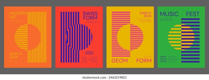 Modern Aesthetics Posters Collection. Vector Design. Mimimal Geometric Placards. Festival Brochure, Flayer and Banner.