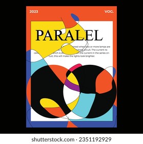 Modern aesthetics of Swiss design poster layout. Brutalist art inspired vector graphic template made with bold typography and abstract geometric shapes, great for poster art, album cover prints.