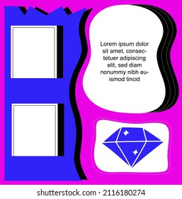 Modern aesthetics vector poster design card.Brutalism gradient graphic in web template layout made with abstract geometric shapes, poster art, website header, digital print.Gem diamond.
