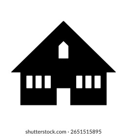 Moderno ícone da casa A-frame. Silhueta preta minimalista de uma cabana contemporânea ou rústica. Símbolo da arquitetura moderna e do imobiliário.
