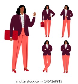 Modern afroamerican businesswoman vector character design. Illustration of afroamerican adult, successful leadership woman