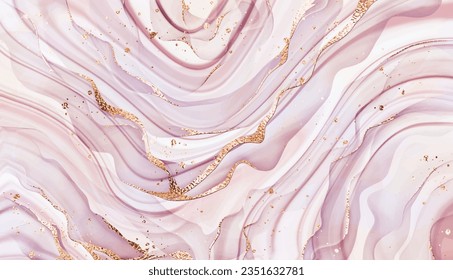 Modern agate slice painting background texture with gold waves and splatter.