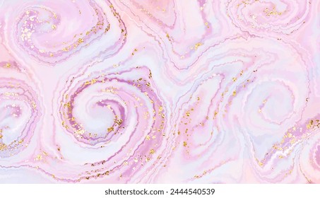 Modern agate stone background design with smooth waves and gold glitter splatter.