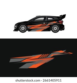  Modern and aggressive car decal livery design with a combination of orange, black, and grey. Perfect for racing cars, sports vehicles, and custom car wraps