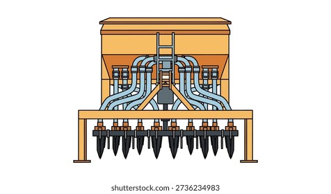 Modern agricultural seeder machine illustration symbolizes efficient crop planting and farming processes using advanced equipment and technology for effective cultivation and harvesting.