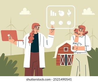 Modern Agriculture Equipment with Woman Character Monitor Crop Vector Illustration