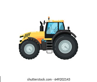 Modern agriculture tractor isolated vector illustration. Rural industrial farm equipment machinery, comercial transport, agricultural vehicle in flat design