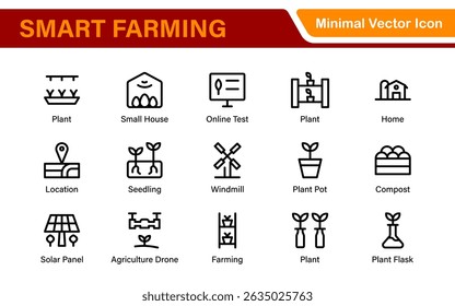 Modern Agritech and Smart Farming Icons – Clean Outline, Line Art, Vector Illustrations for Farm Technology, Automation, and Sustainable Agriculture Projects