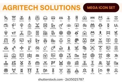 Modern Agritech and Smart Farming Icons – Clean Outline, Line Art, Vector Illustrations for Farm Technology, Automation, and Sustainable Agriculture Projects