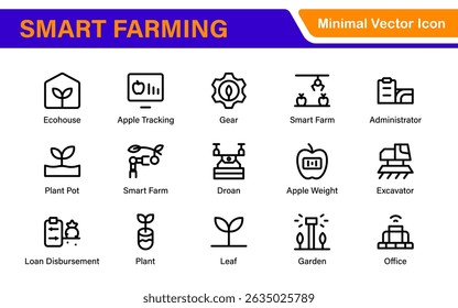 Modern Agritech and Smart Farming Icons – Clean Outline, Line Art, Vector Illustrations for Farm Technology, Automation, and Sustainable Agriculture Projects