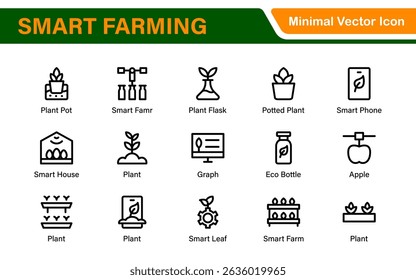 Modern Agritech and Smart Farming Icons – Clean Outline, Line Art, Vector Illustrations for Farm Technology, Automation, and Sustainable Agriculture Projects