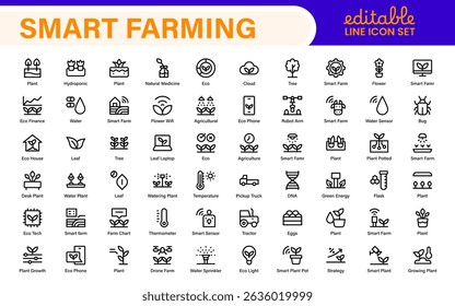 Modern Agritech and Smart Farming Icons – Clean Outline, Line Art, Vector Illustrations for Farm Technology, Automation, and Sustainable Agriculture Projects