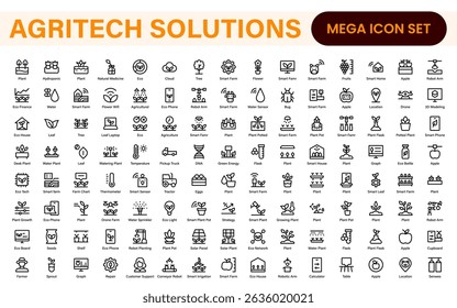 Modern Agritech and Smart Farming Icons – Clean Outline, Line Art, Vector Illustrations for Farm Technology, Automation, and Sustainable Agriculture Projects