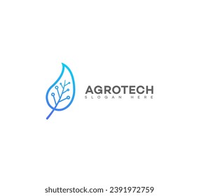 Modern Agrotech logo concept featuring a leaf icon with an integrated circuit pattern. Ideal for digital farming, agricultural innovation, and ecotech businesses.