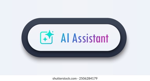 Modern AI assistant Button. 3D push button. AI stars. Artificial intelligence technology concept. Chat with AI. UI UX design, Vector illustration.