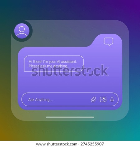 Modern AI assistant chat interface UI template for smartphone or desktop application with gradient background, messaging bubbles, and input field