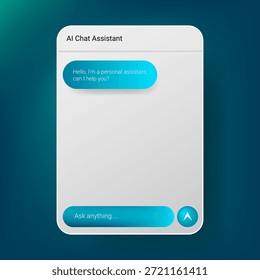 Modern AI chat assistant user interface template featuring a clean conversation layout with input field and message bubble