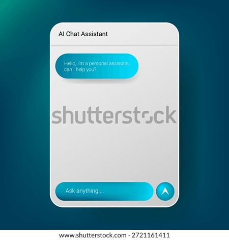 Modern AI chat assistant user interface template featuring a clean conversation layout with input field and message bubble