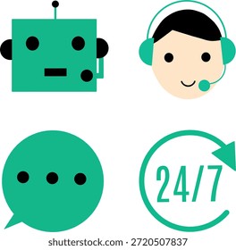 Moderno AI Chatbot y Asistencia al cliente Icon Set - Green Mint Style