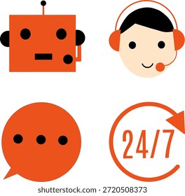 Modern AI Chatbot and Customer Support Icon Set - Orange Style