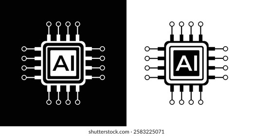 Modern AI Chip Icon in Monochrome Style, Futuristic, Minimalist, High-Tech Design for Artificial Intelligence, Machine Learning, Technology, Innovation, Digital Transformation and Smart Computing