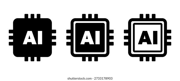 Modern AI chip icon set in minimal flat style. Clean vector illustration with solid shapes, suitable for technology branding, UI interface, web apps, presentations, and commercial digital design use.