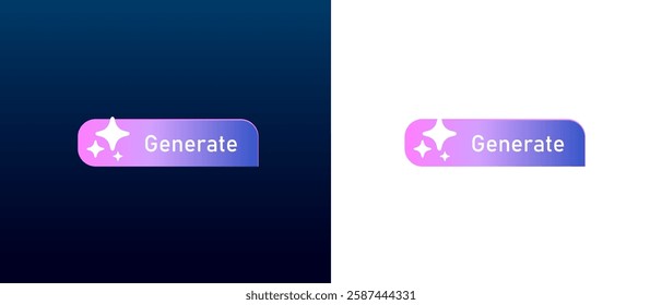 Modern AI generate button with futuristic gradient design and digital stars. Icon featuring artificial intelligence, machine learning and technology. Ideal for apps, websites, branding or innovation.