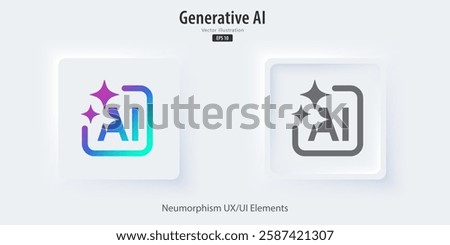 Modern AI Generate button. Generate ideas from machine learning. Generative button in trendy neuromorphic style for Apps, websites, and interfaces. UI UX elements. Vector illustration.	