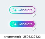 Modern AI generative button. AI is entered by a command prompt to generate ideas. Generatepress button in 3D style for Apps, websites, interfaces. UI UX elements. Vector illustration.