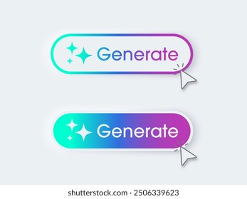 Modern AI generative button. AI is entered by a command prompt to generate ideas. Generatepress button in 3D style for Apps, websites, interfaces. UI UX elements. Vector illustration.