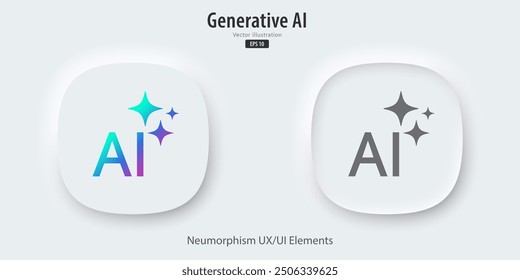 Modern AI generative button. AI is entered by a command prompt to generate ideas. Generatepress button in trendy neumorphic style for Apps, websites, interfaces. UI UX elements. Vector illustration.