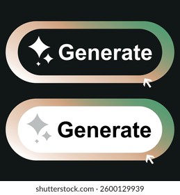  Modern AI generative button. AI is entered by a command prompt to generate ideas.Generatepress button in style for Apps, websites,interfaces.UI UX elements. vector illustration
