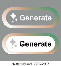  Modern AI generative button. AI is entered by a command prompt to generate ideas.Generatepress button in style for Apps, websites,interfaces.UI UX elements. vector illustration