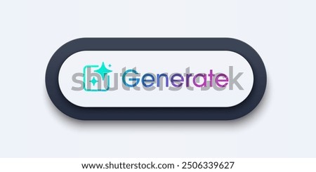 Modern AI generative button. AI is entered by a command prompt to generate ideas. Generatepress button in 3D style for Apps, websites, interfaces. UI UX elements. Vector illustration.