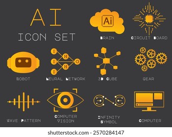 Modern AI Icon Set for Technology and Design Projects