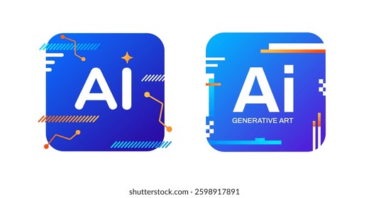 A modern AI logo with colorful glitch effects, generative design, and gradient typography, symbolizing virtual intelligence, online networks, and smart chatbot programs.