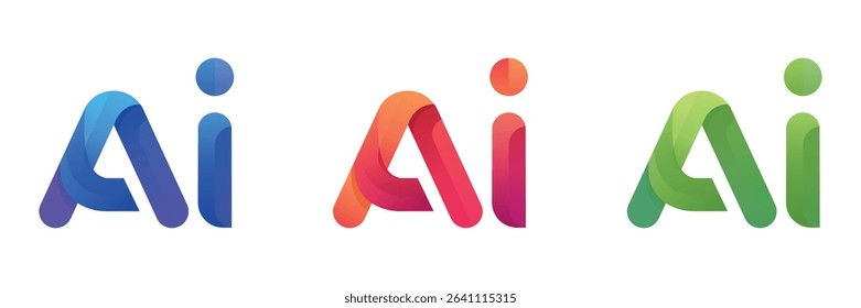 Modern AI logo in gradient. Bold, rounded letters with smooth curves and shadow. Futuristic, tech design on a white background.