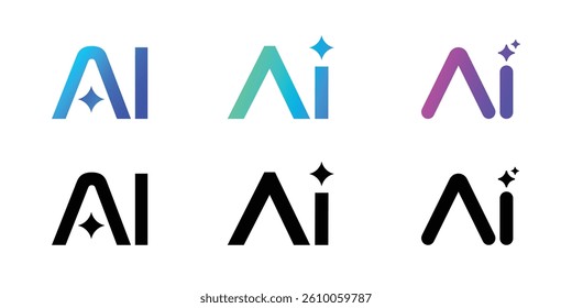 Modern AI Logo Icon Collection with Sparkle and set of AI modern logo designs Gradient Artificial Intelligence logo set with transparent background or png