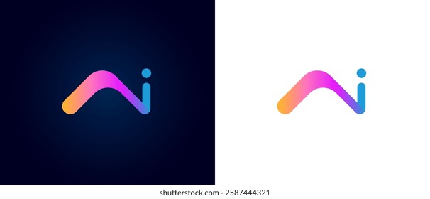 Modern AI monogram logo with futuristic design and gradient colors. Stylish emblem with digital elements, tech connections and electronic symbols. Artificial intelligence and innovation representation