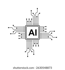 Symbol des modernen AI-Prozessors einzeln, Symbol für künstliche Intelligenz, Symbol der neuronalen Leiterplatte