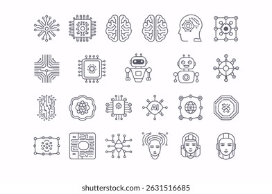 Modern AI and Robotics Icons in Linear Style