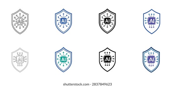Modern AI security shield icon collection featuring artificial intelligence symbols integrated with digital circuit patterns and protective shield designs. The technology-themed vector icons represent cybersecurity, data protection, digital privacy, network security, secure access, artificial intelligence, and advanced cyber defense. Available in clean outline, monochrome, and colorful visual styles, making the collection suitable for technology websites, cybersecurity platforms, software interfaces, mobile applications, dashboards, and AI security projects.



#AISecurity #ArtificialIntelligence #Cybersecurity #CyberDefense #DataProtection #DigitalSecurity #AIIcons #SecurityIcons #CyberProtection #NetworkSecurity #Technology #VectorIcons #CybersecurityDesign #SecureTechnology #TechIcons