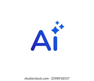 Modern AI symbol with a blue gradient, abstract typography, and robot inspired design, representing advanced algorithms, internet technology, and intelligent software.
