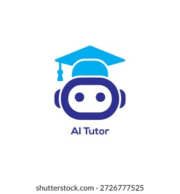 Modern AI tutor logo icon featuring robot head wearing graduation cap for artificial intelligence education and online virtual learning.
