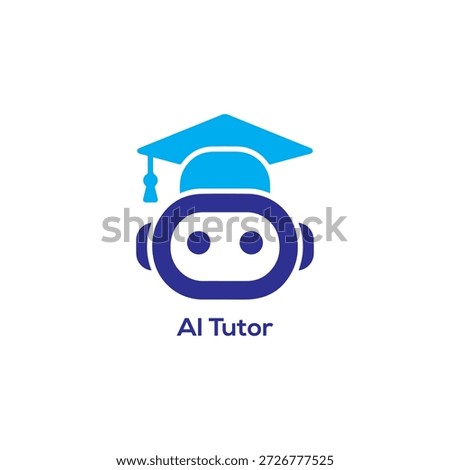 Modern AI tutor logo icon featuring robot head wearing graduation cap for artificial intelligence education and online virtual learning.
