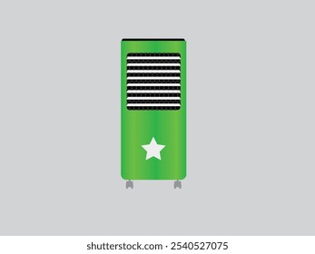 Modern Air Conditioner Illustration. Sleek Air Cooler Vector Graphics. Cool Breeze. Air Cooling Solutions Vector Icon. Portable AC Icon. Airflow Cooling Device Symbol. Home Appliance Design.