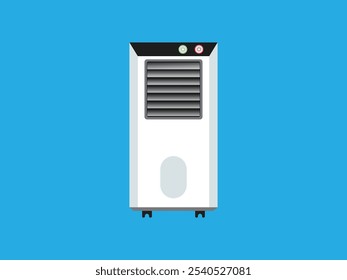 Modern Air Conditioner Illustration. Sleek Air Cooler Vector Graphics. Cool Breeze. Air Cooling Solutions Vector Icon. Portable AC Icon. Airflow Cooling Device Symbol. Home Appliance Design.