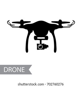 Modern air drone, remote control drone with camera isolated. Flat cartoon vector illustration. Hand drawn doodle. Outline