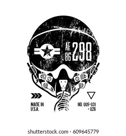 Modern Air Force Old Grunge Effect Vector Design. Premium Quality Superior Pilot Helmet Logo Concept.