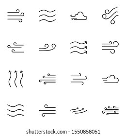 modern air icon set. creative wind, breeze, cloud, zephyr outline icons sign, vector illustration.
